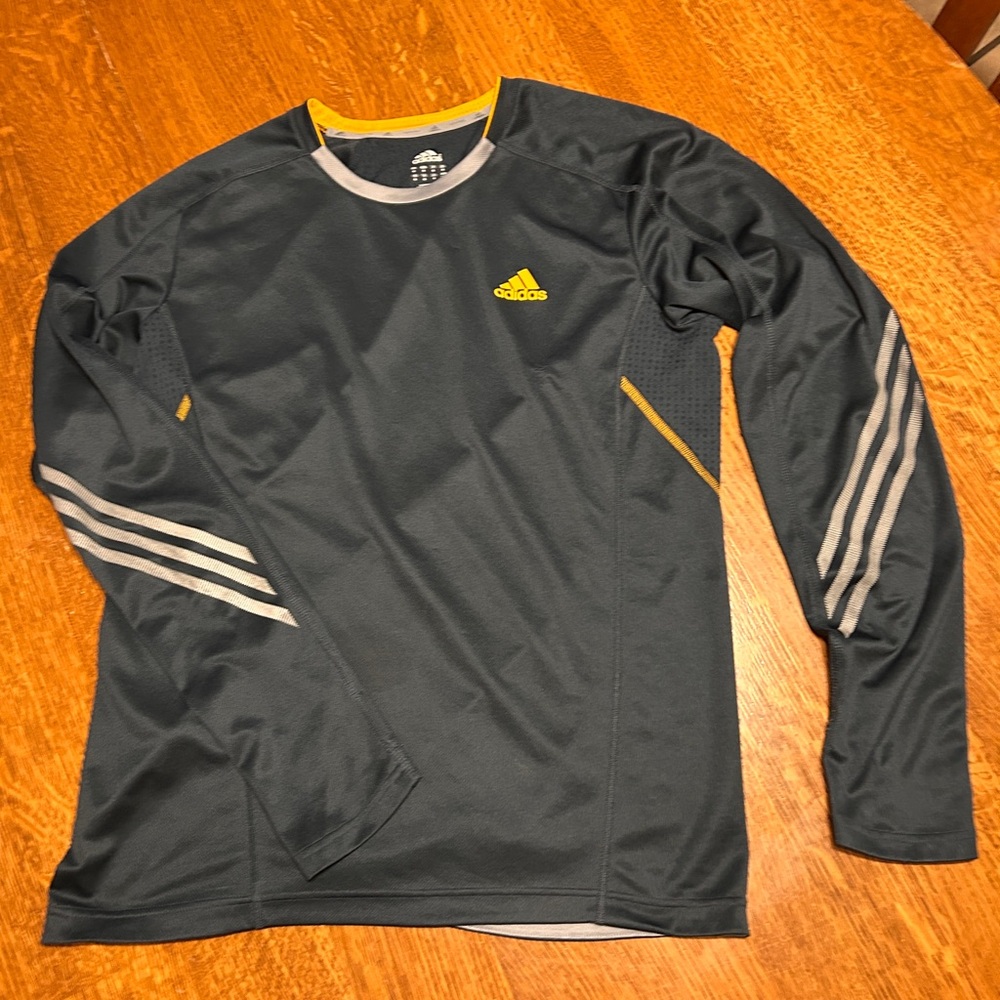 Adidas Dark Gray and Yellow Long Sleeve Dry Fit Shirt, Size M